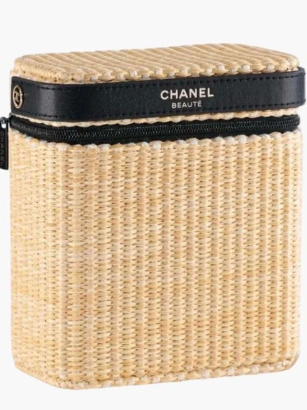 Les Beiges Straw Cosmetic Case with Black Trim